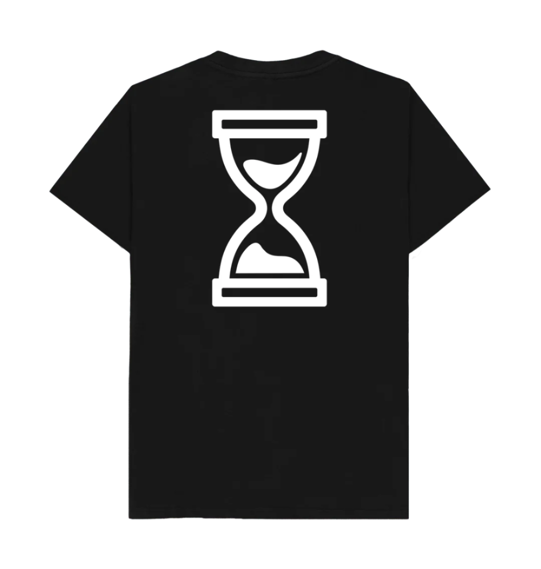 Large Back print of our hourglass logo on an organic tee