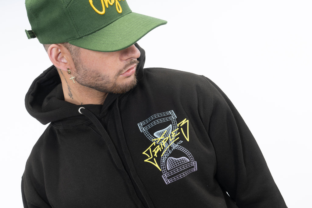 Wireframe Black Hoody with Front Breast Print