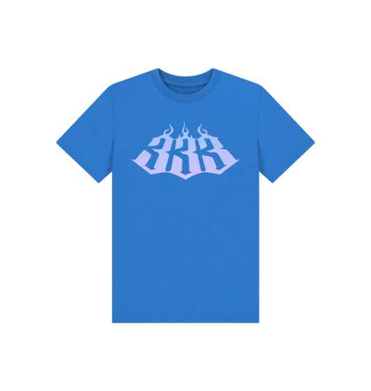 Bright Blue Flaming Threes Kids Skate T-Shirt