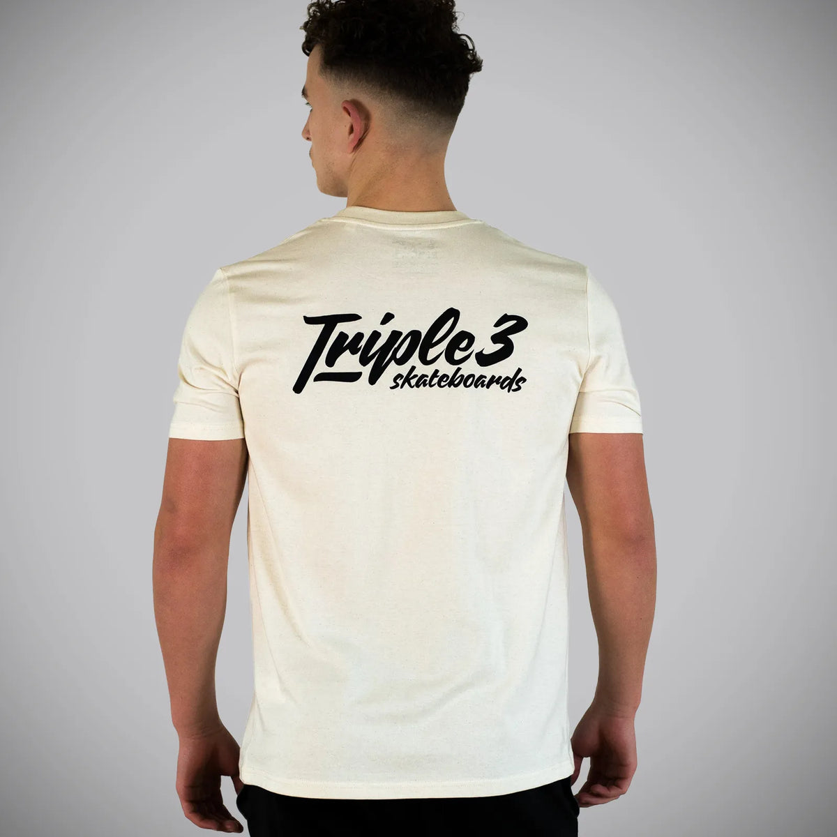 Triple 3 Boxed Design Logo Graphic Natural T-Shirt