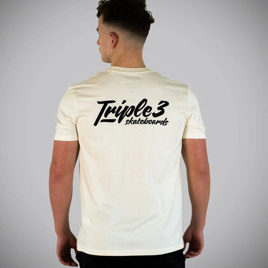 Triple 3 Boxed Design Logo Graphic Natural T-Shirt
