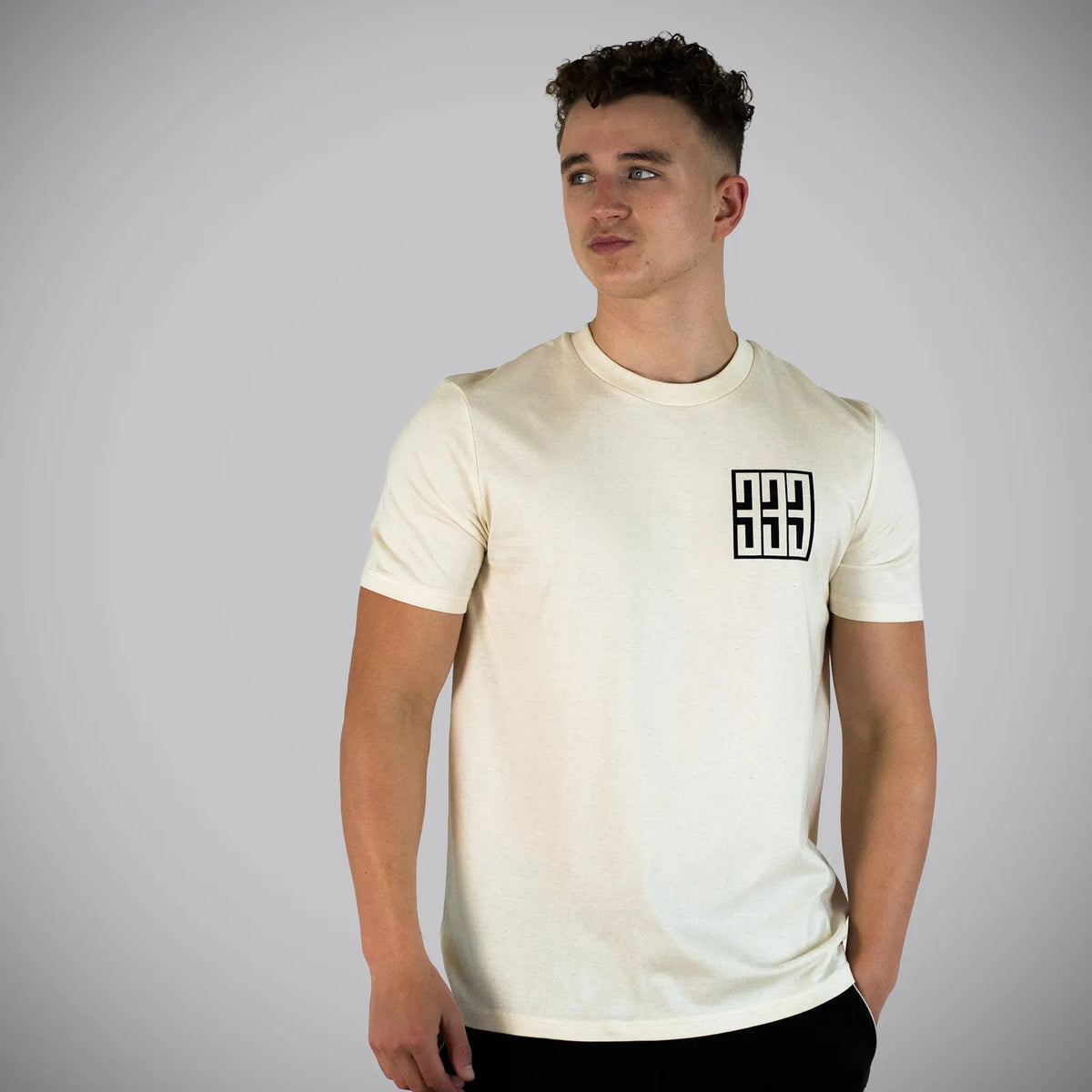 Triple 3 Boxed Design Logo Graphic Natural T-Shirt Skateboarding