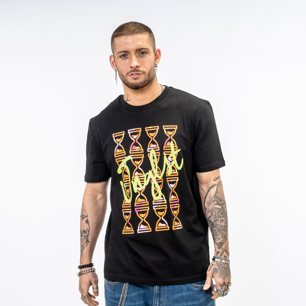 Time Piece Black T Shirt with Orange Camo Design