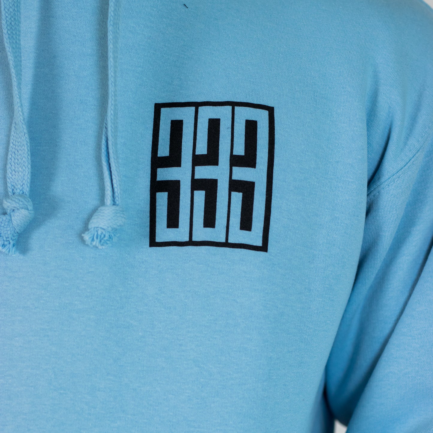 powder blue 333 boxed design on hoody breast