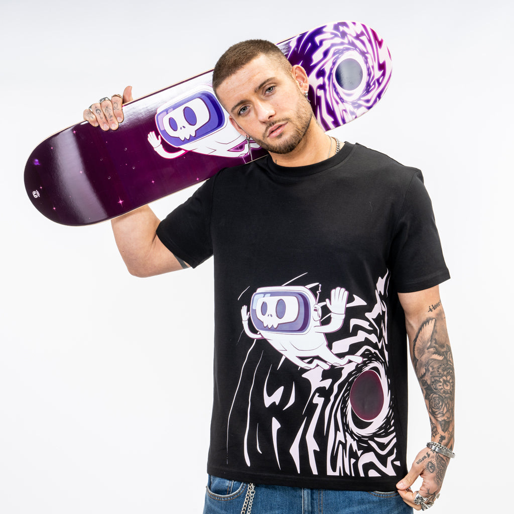 Space Skull Skateboarding T Shirt Black