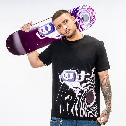 Space Skull Skateboarding T Shirt Black