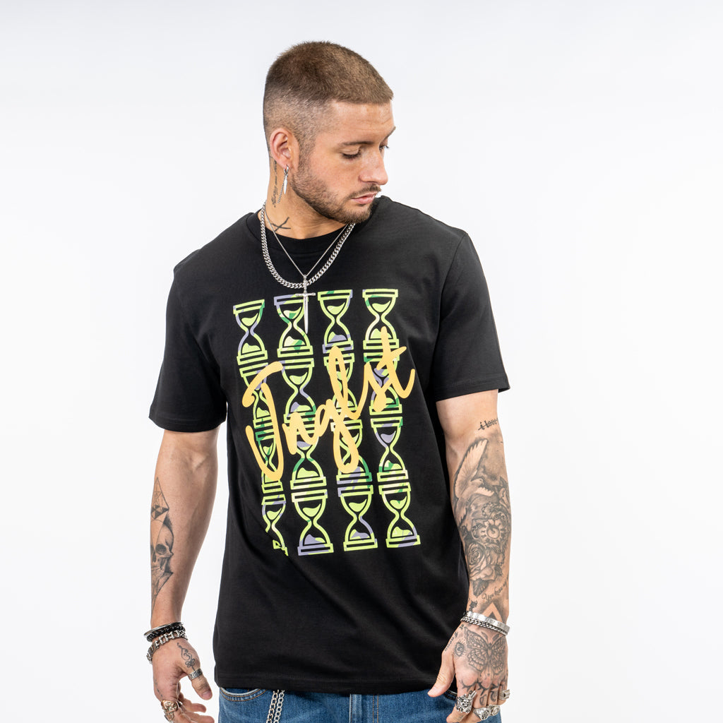 Green Camo Pattern on a black Skate t shirt