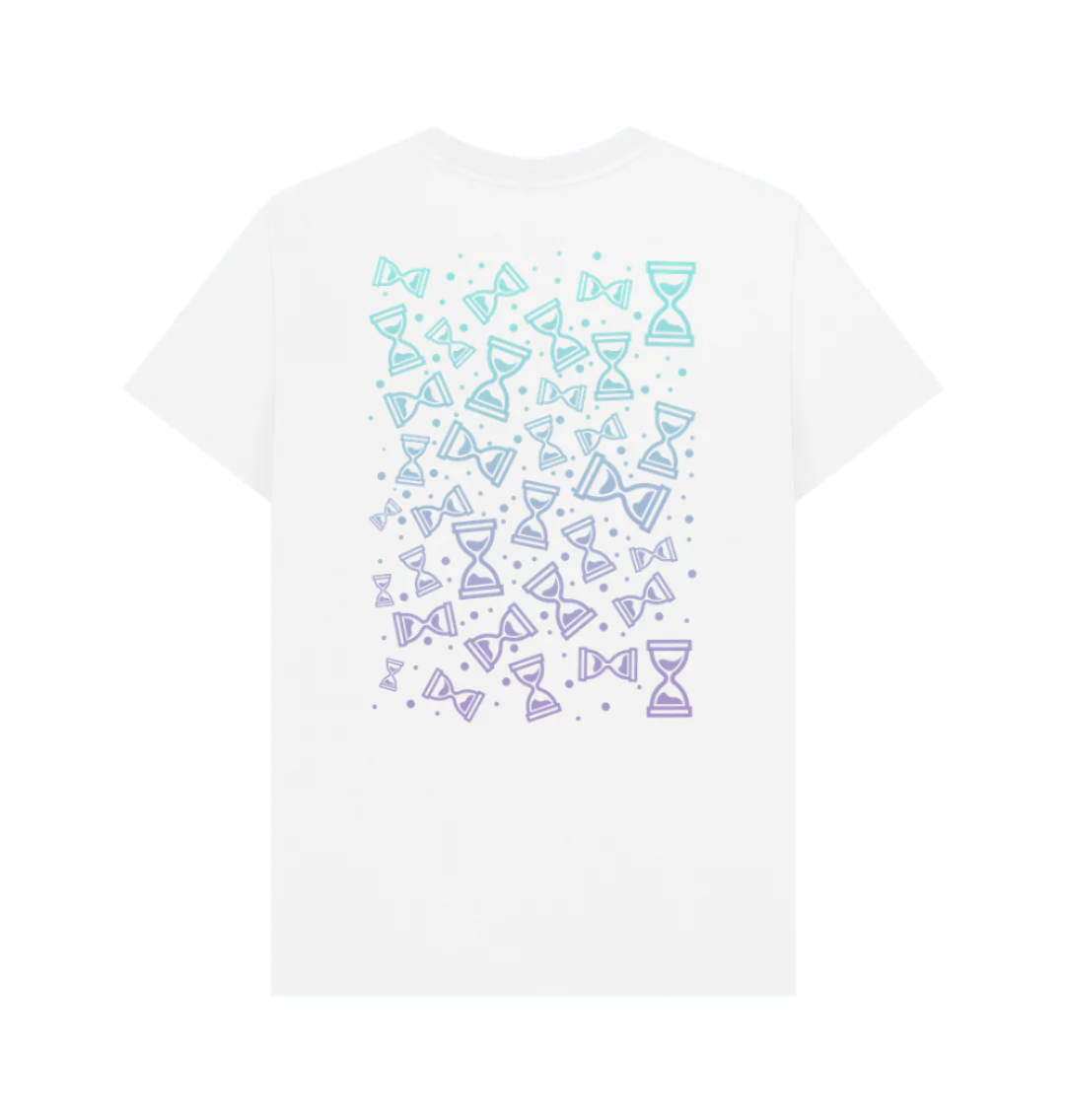 White large back print in purple and cyan for skateboarders
