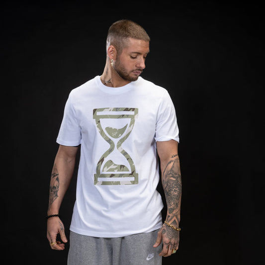 Green Camo pattern on white t shirt