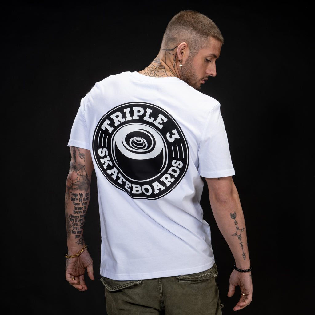 White Triple 3 Skateboarding T Shirt