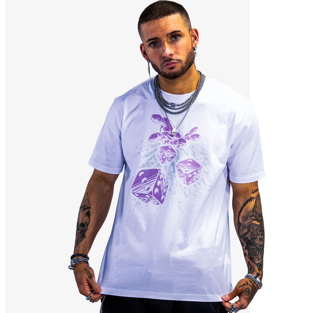 Triple 3 Skateboards lucky dice t shirt worn by model in studio