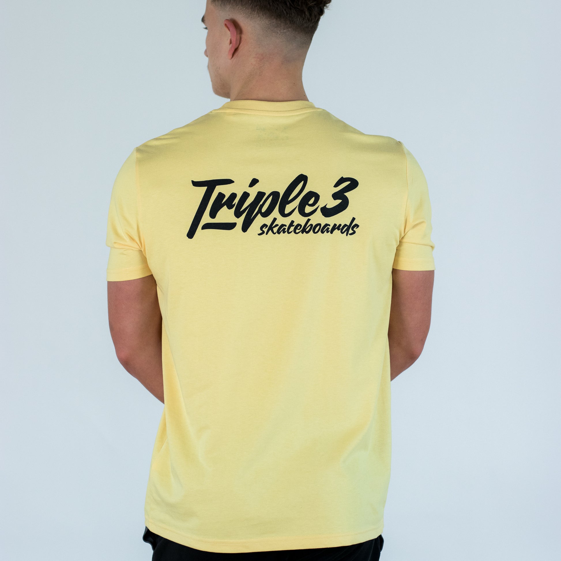 yellow triple 3 skateboards t shirt back