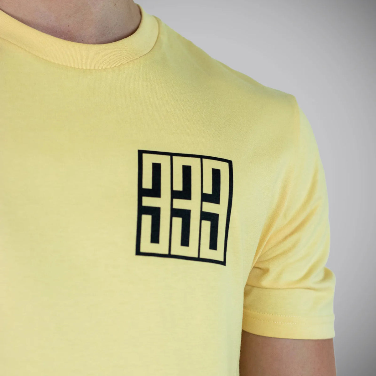 Yellow Triple 3 Skateboards T-Shirt close up detail